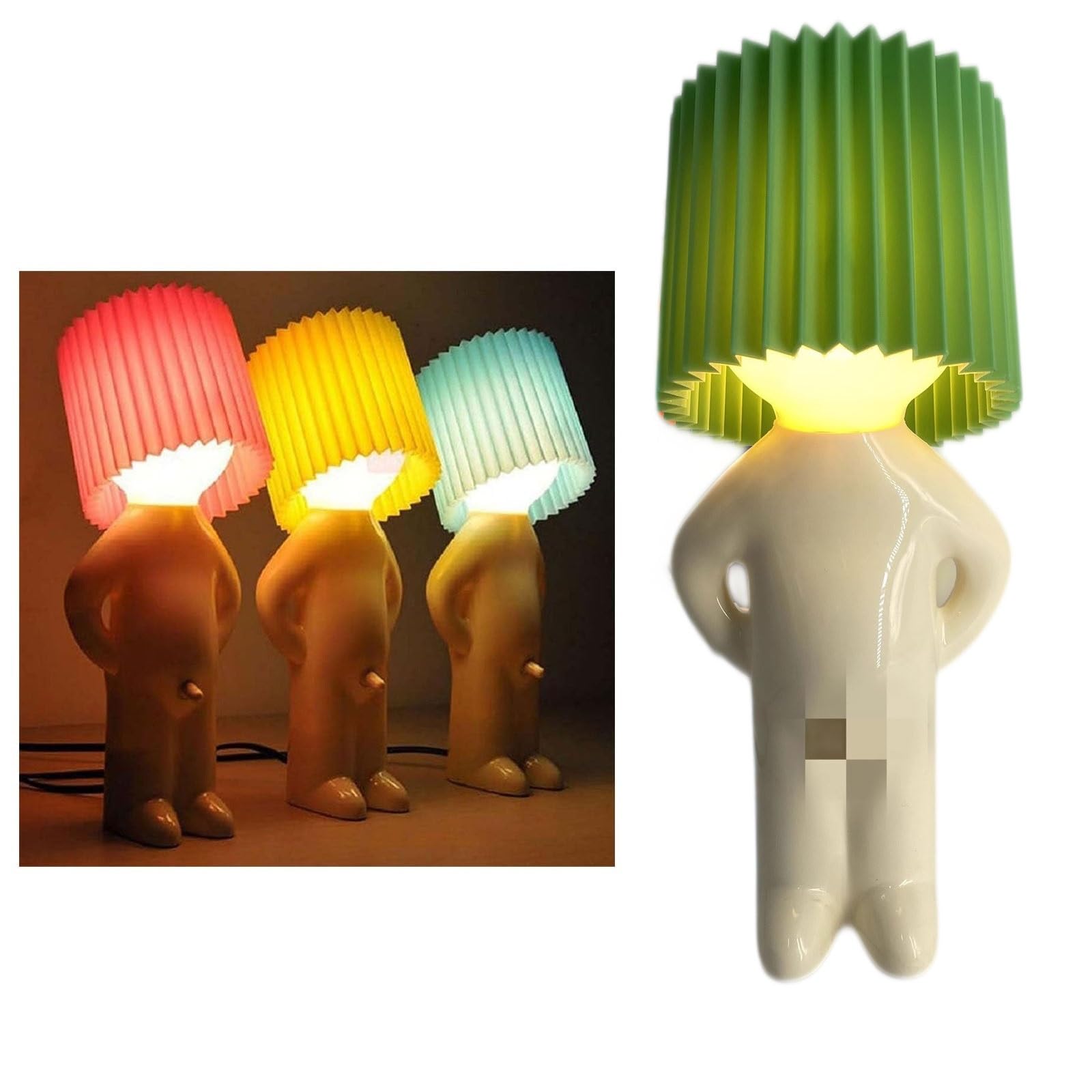 Shy Man Lamp, Cute Boy Night Light, Naughty Boy Creative Desk Lamp, A Little Desk Shy Man Lamp, Creative Night Light LED Plug-in Table Lamp For Bedroom, Bathroom, Toilet (Color : Green)