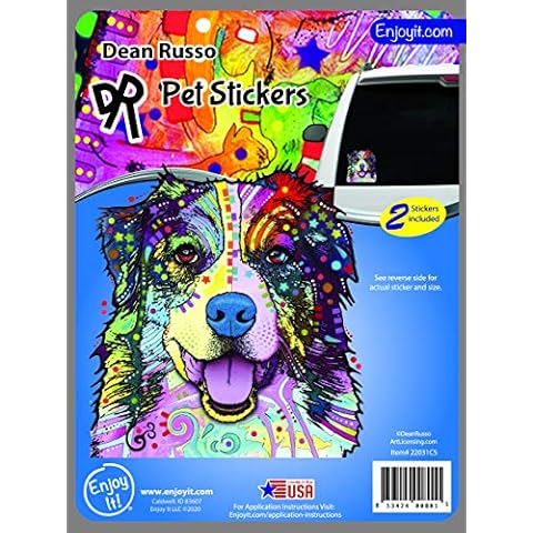 Enjoy it Australian Shepherd Sticker Featuing The Artwork of Dean Russo, Outdoor Rated Vinyl Sticker Decals for Windows, Bumpers, Laptops or Crafts - 2 Pieces Cover