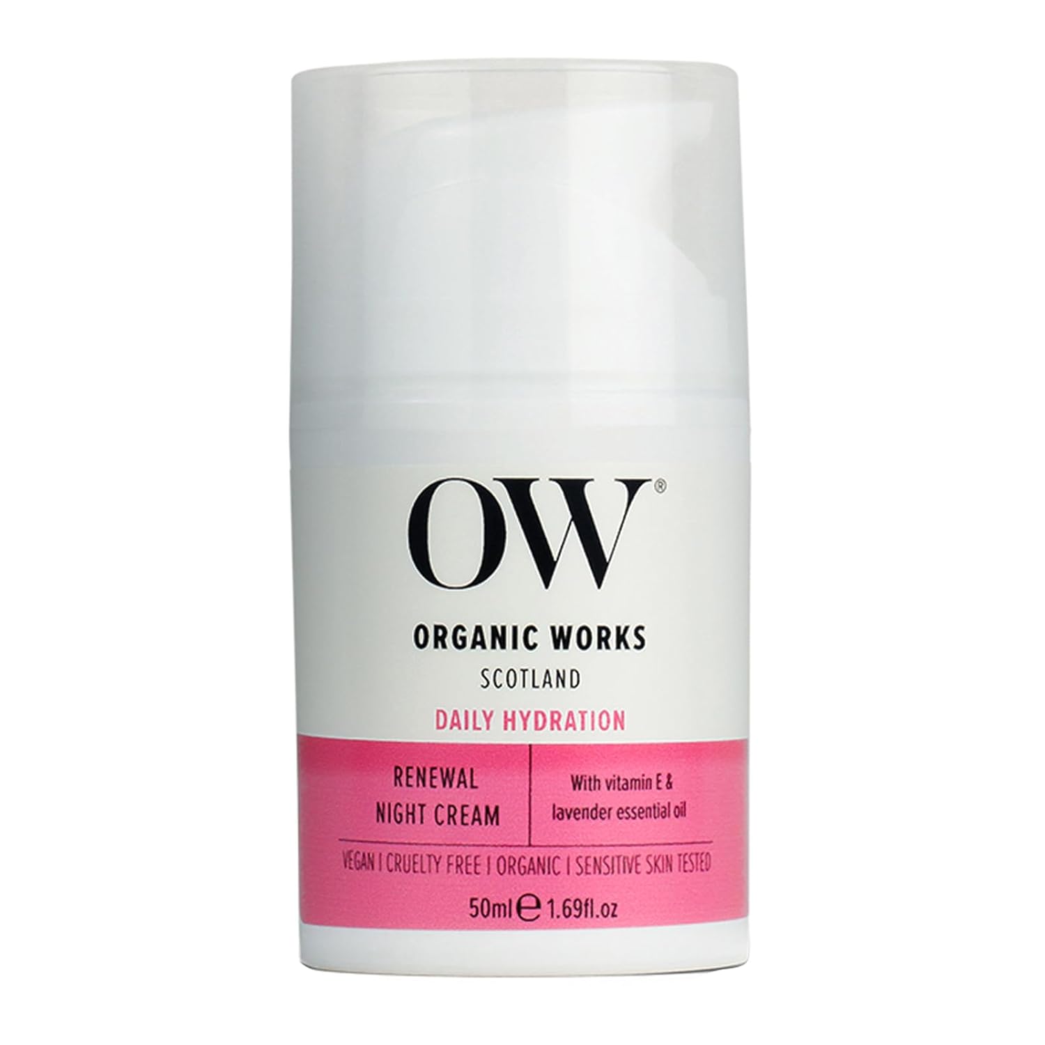 Organic Works Daily Hydration Renewal Night Cream - Nourishing Night Cream with Camellia Sinensis and Lavender - Suitable for All Skin Types - 1.69 oz