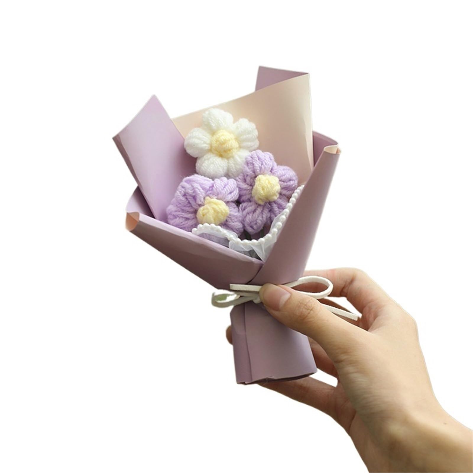 Dazhua 2pcs Handmade Mini Crochet Flower Bouquet - Valentine's Day, Artificial Graduation Flowers(Color3)