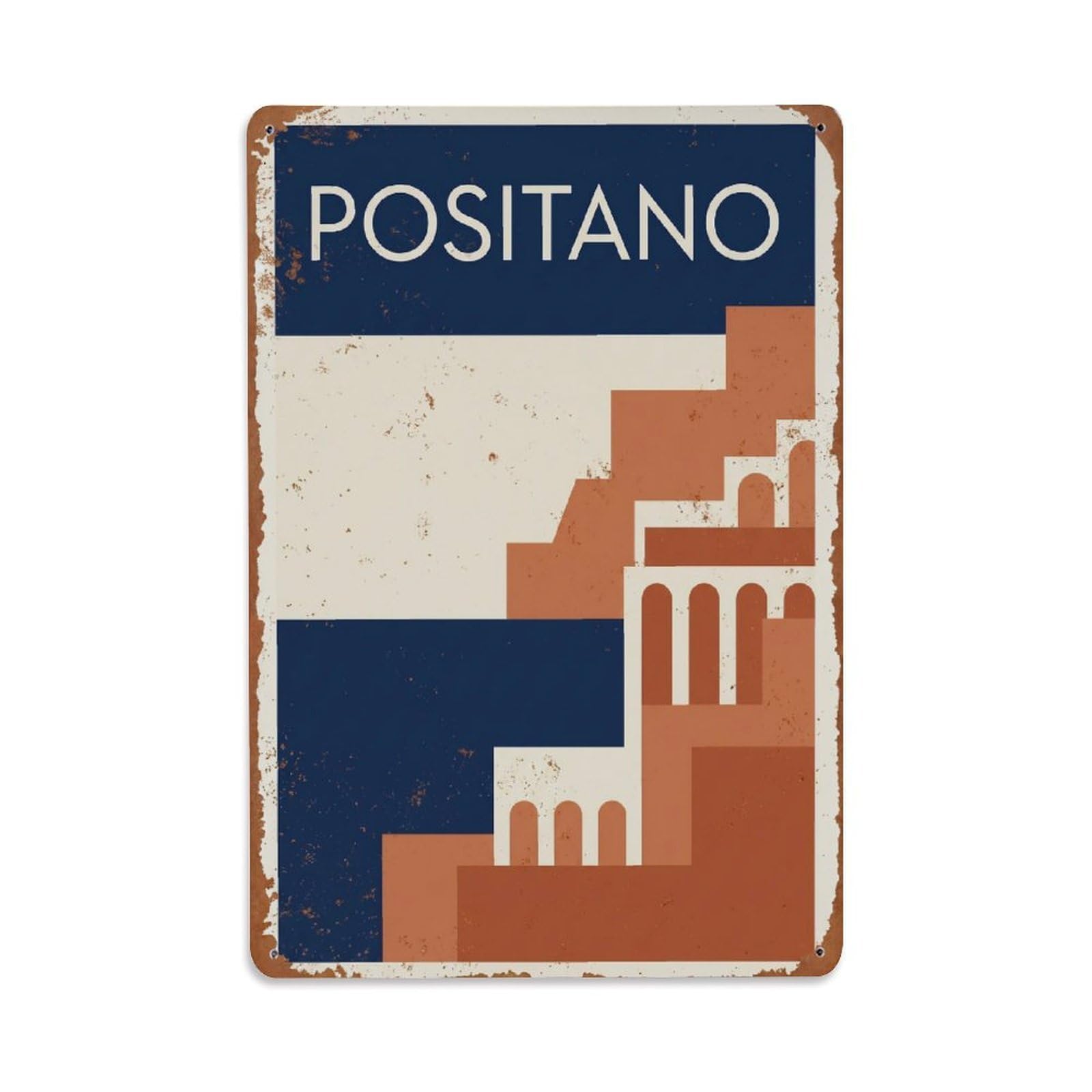 Vintage Travel Positano Italy Mediterranean Metal Tin Sign