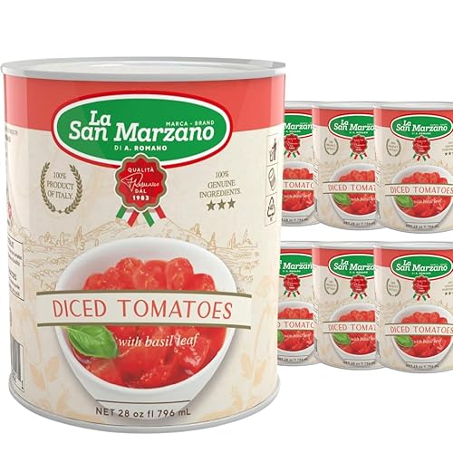 La San Marzano - Paquete de 6 tomates triturados picados en cubitos italianos, 100% producto de Italia, lata de 6 x 28 onzas, estilo italiano,