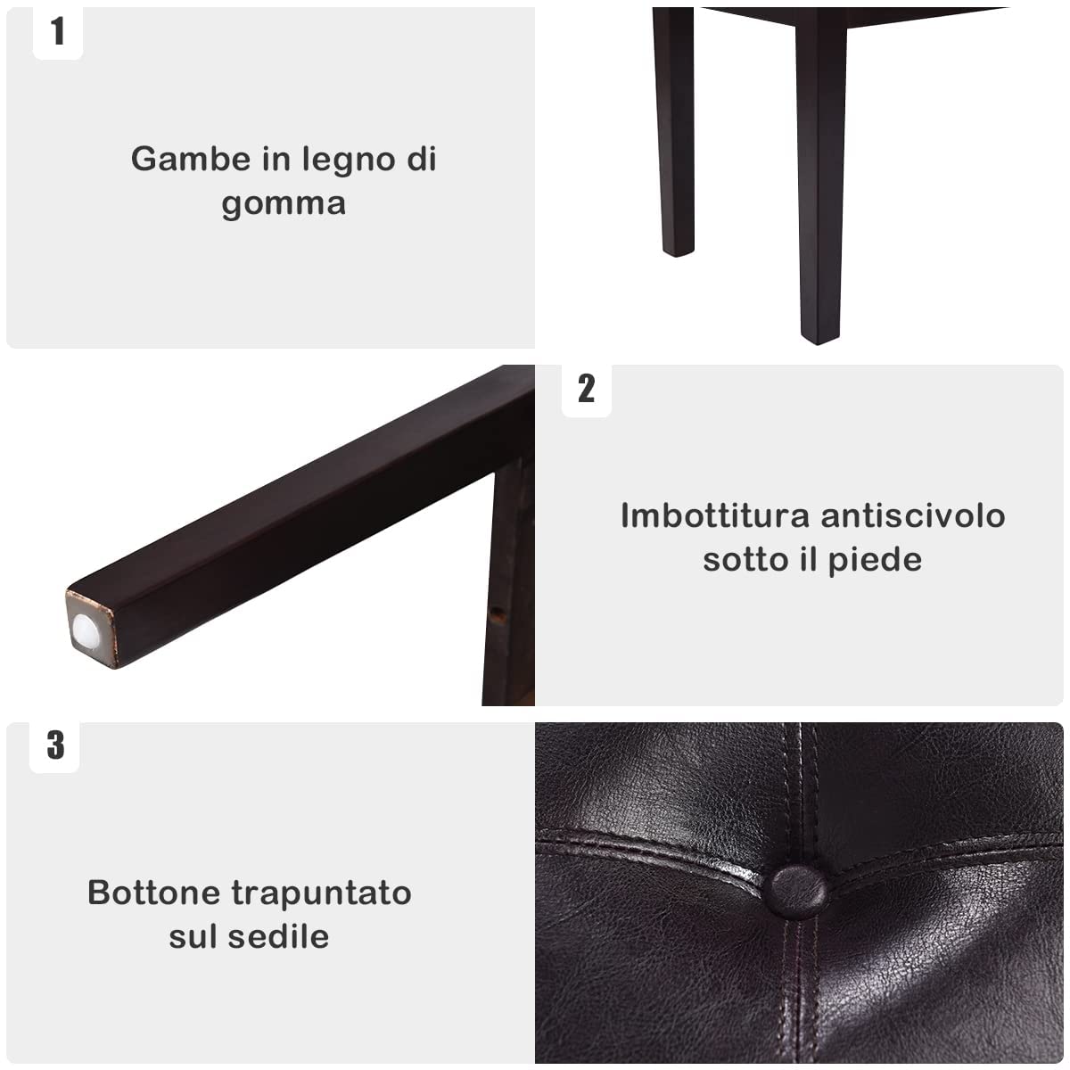 GYMAX Panca Imbottita, 2 Posti, con Superficie Trapuntata in PU e Bottoni Decorativi, Struttura in Legno con Piedini Antiscivolo, 116 x 38 x 48 cm (marrone)