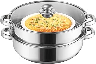 ZENFUN Steamer Pot With Lid 2 Tier, Multipurpose Stainless Steel Steaming Pot, Steam Pots With Handle For Vegetable, Dumpling, Food, 11 Inch/28CM（Thickened）