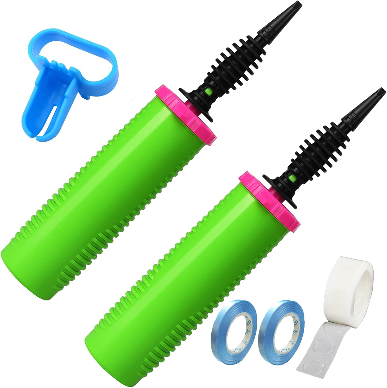 Balloon Pump Hand Two-Way Dual Action inflate 2Pack and Balloon Tying Tool in One, Handheld Air Pump Portable Manual Balloons Inflators for Party with Extra Accessories (Green)