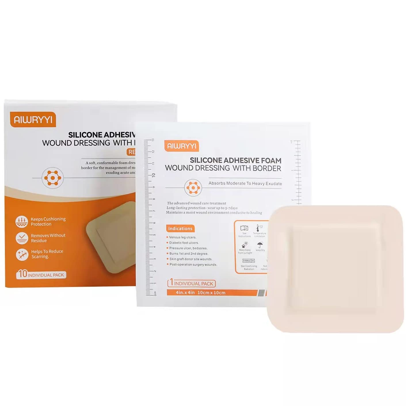 Buy Silicone Adhesive Foam Wound Dressing with Border, 4" X 4"(10