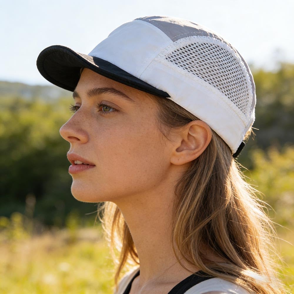 FASHIXD Mens 5 Panel Hat,Uncrushable Foldable Baseball Cap with Short Brim, Women Quick Dry Color Block Mesh Running Hat