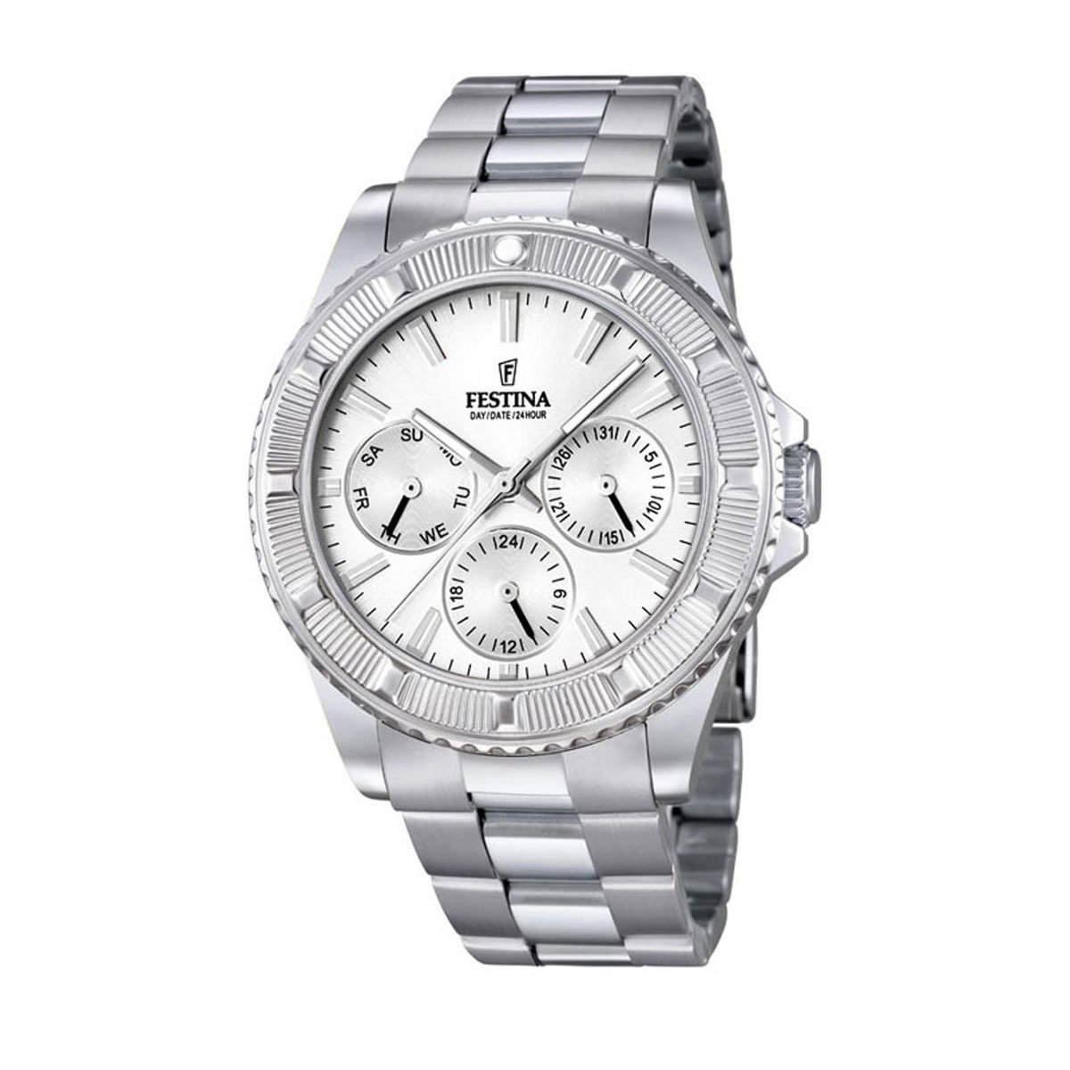 Festina Vendome F16690/1 - Reloj analógico de Cuarzo para Mujer, Correa de Acero Inoxidable Color Plateado (Agujas luminiscentes)