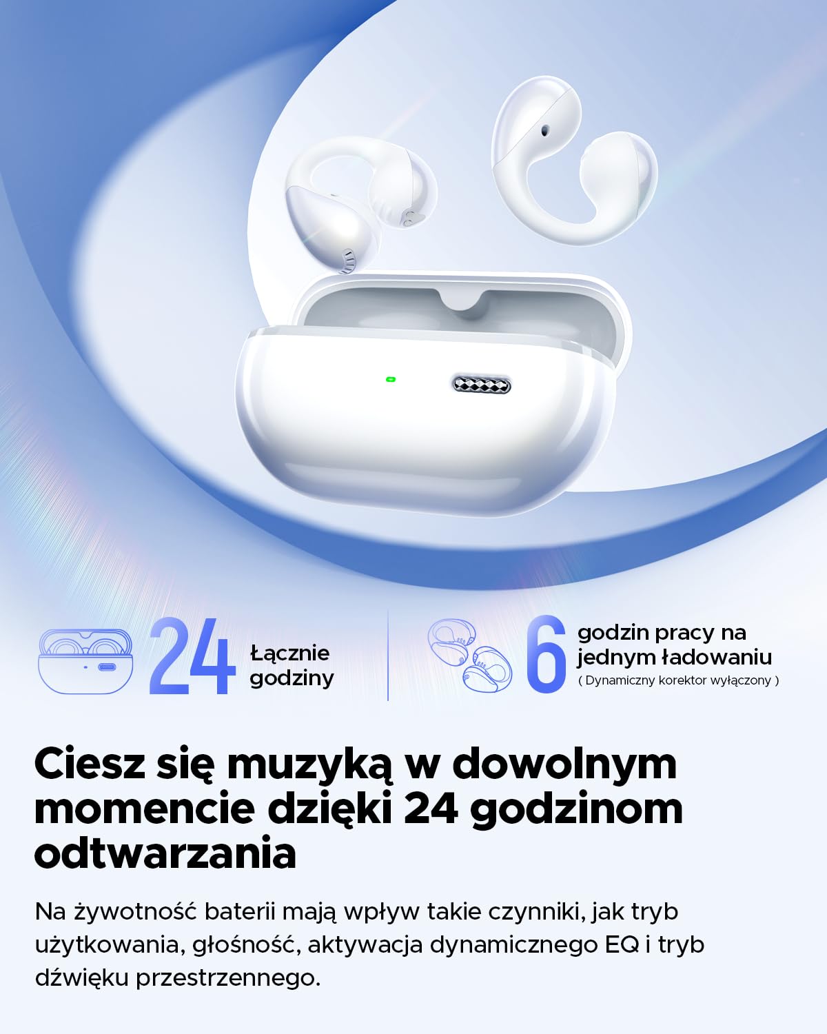 SOUNDPEATS PearlClip Pro Hi-Res Open Ear Słuchawki Douszne z Klipsem, Bezprzewodowe Słuchawki z LDAC Bluetooth 6.0 Wodoodporność IPX5 24-godzinny do Biegania/Jazdy na Rowerze/Fitnessu Biały