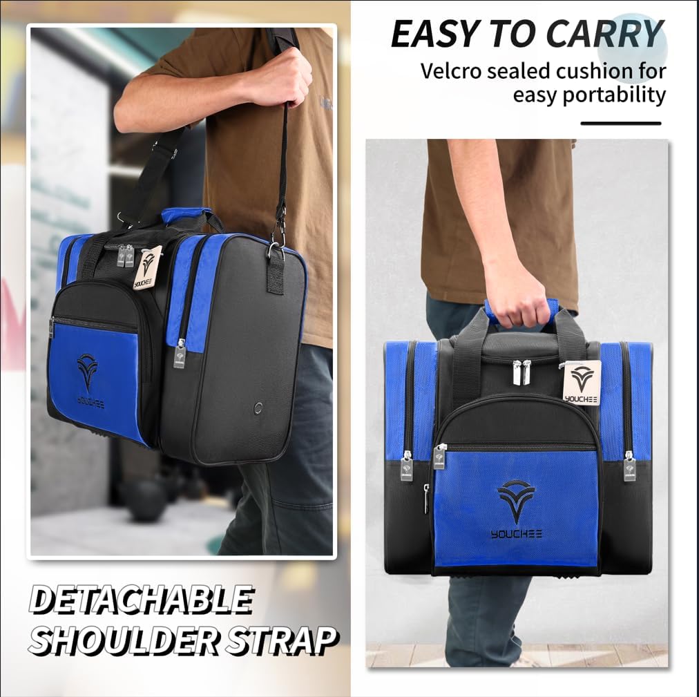 Single Ball Bowling Bag with Padded Ball Cup, Fits Men's Bowling Shoes Up to Size 15, Durable 600D Fabric Bowling Tote with Accessory Pockets for League & Practice