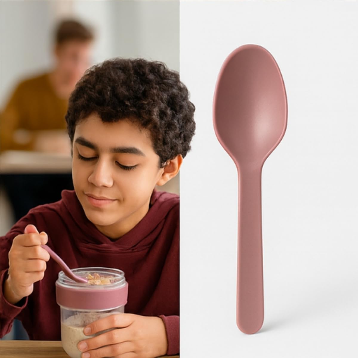 Pembe Saklama Kabı – 2 Katlı Taşınabilir Yemek Kabı, Kaşık ve Çatal Dahil 18x10 cm