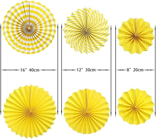 Miniatura 4 de 16 piezas de decoración de fiesta de graduación azul y amarillo de Minions para colgar en cumpleaños, abanicos de papel, rosetas, panales, faroles,