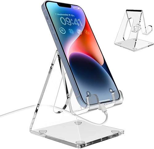 Soporte acrílico para teléfono celular para escritorio, soporte de teléfono para oficina, soporte de teléfono portátil, compatible con iPhone 14 13