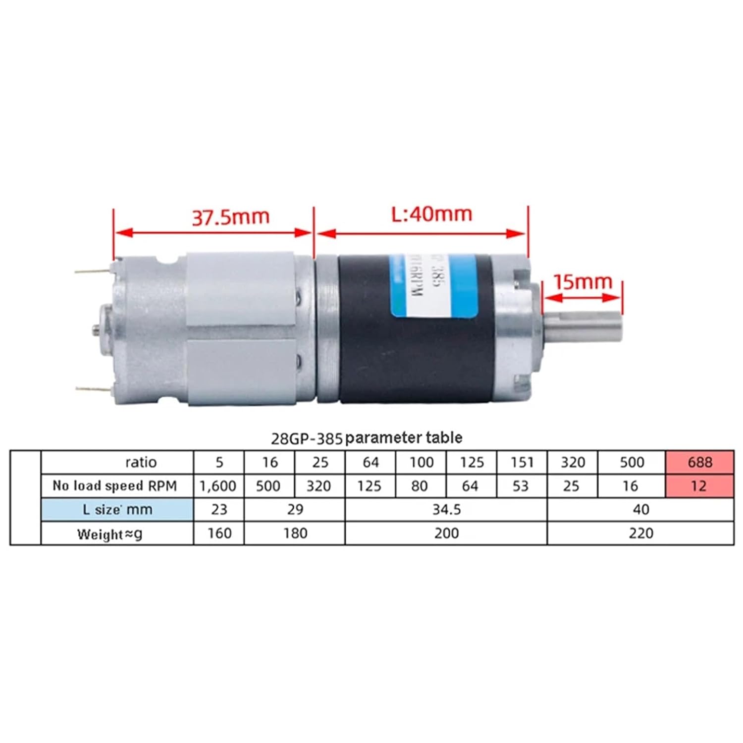 28GP-385 Planetary Gearbox Miniature DC Reduction Motor Speed Regulation Low Noise 24V Motor Metal Gear(Motor Bracket,80RPM_12V)