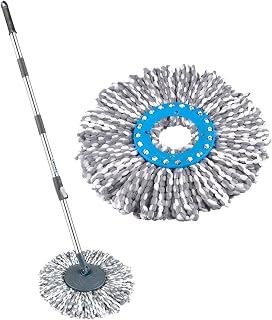 Primeway Stainless Steel 109-127cm 50" Length Extendable Handle Stick Rod for 360 Degree Spin Mop Replacement Spares Set with 2 Microfibre Refills Dry & Wet Pocha for Floor Cleaning