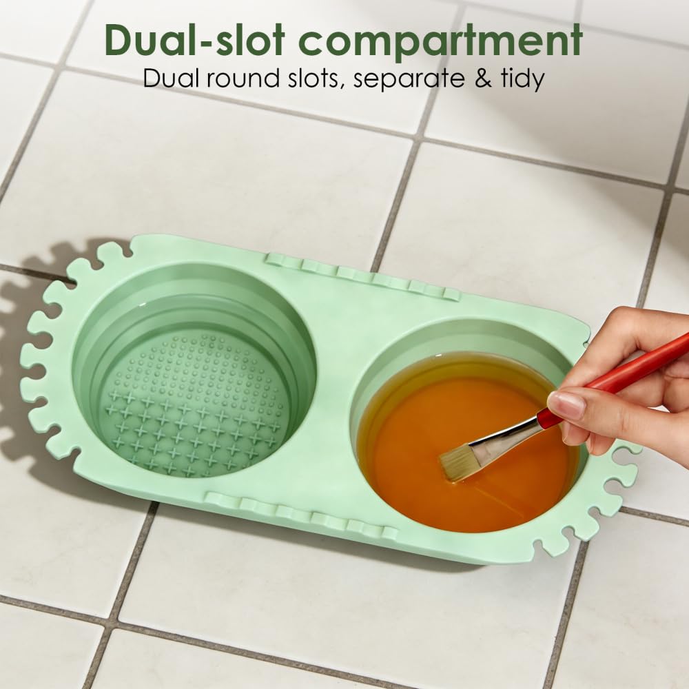 Silikon Pinselreiniger Becher,Zusammenklappbarer Acrylpinsel Malbecher mit 2 Fächern für Aquarell- und Acrylmalerei, Künstler und Reisen