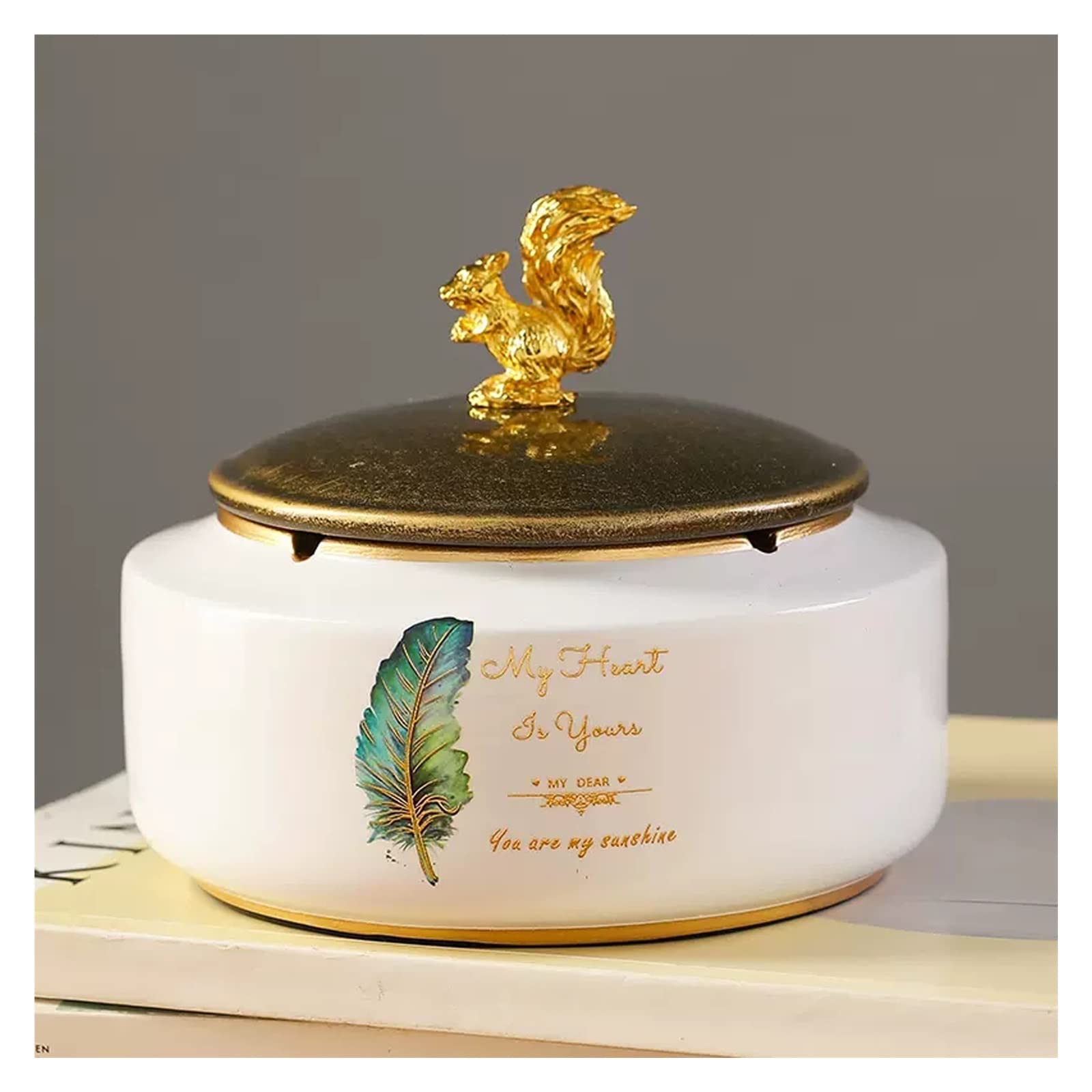 ashtray， Anti Fly Ash Ceramic Ashtrays with Lid, Desktop Cigarette Tray for Indoor Outdoor Use