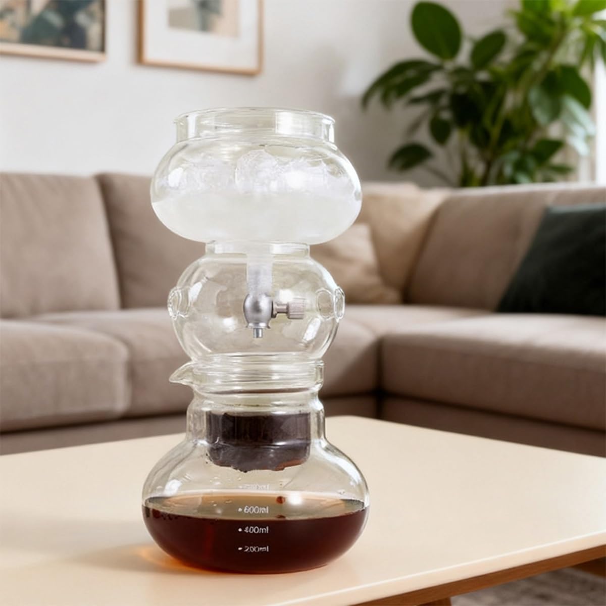 All Glass Ice Drip Coffee Pot,Cold Brew Coffee Maker,Stainless Steel Adjustable Dripper,High Borosilicate Heat Resistant Glass Pot,Makes 5-8 Cups,For Home,Office and Cafe