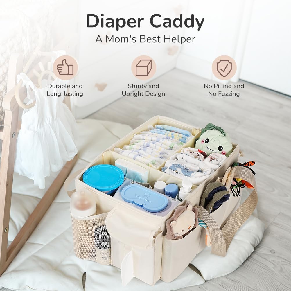 YOHOOLYO Baby Diaper Caddy Organizer, Large Portable Storage Basket for Newborn Essentials, Nursery Must-Have for Boys and Girls, Gift for Baby Shower and Registry Must-Have, Car and Travel Caddy image 5