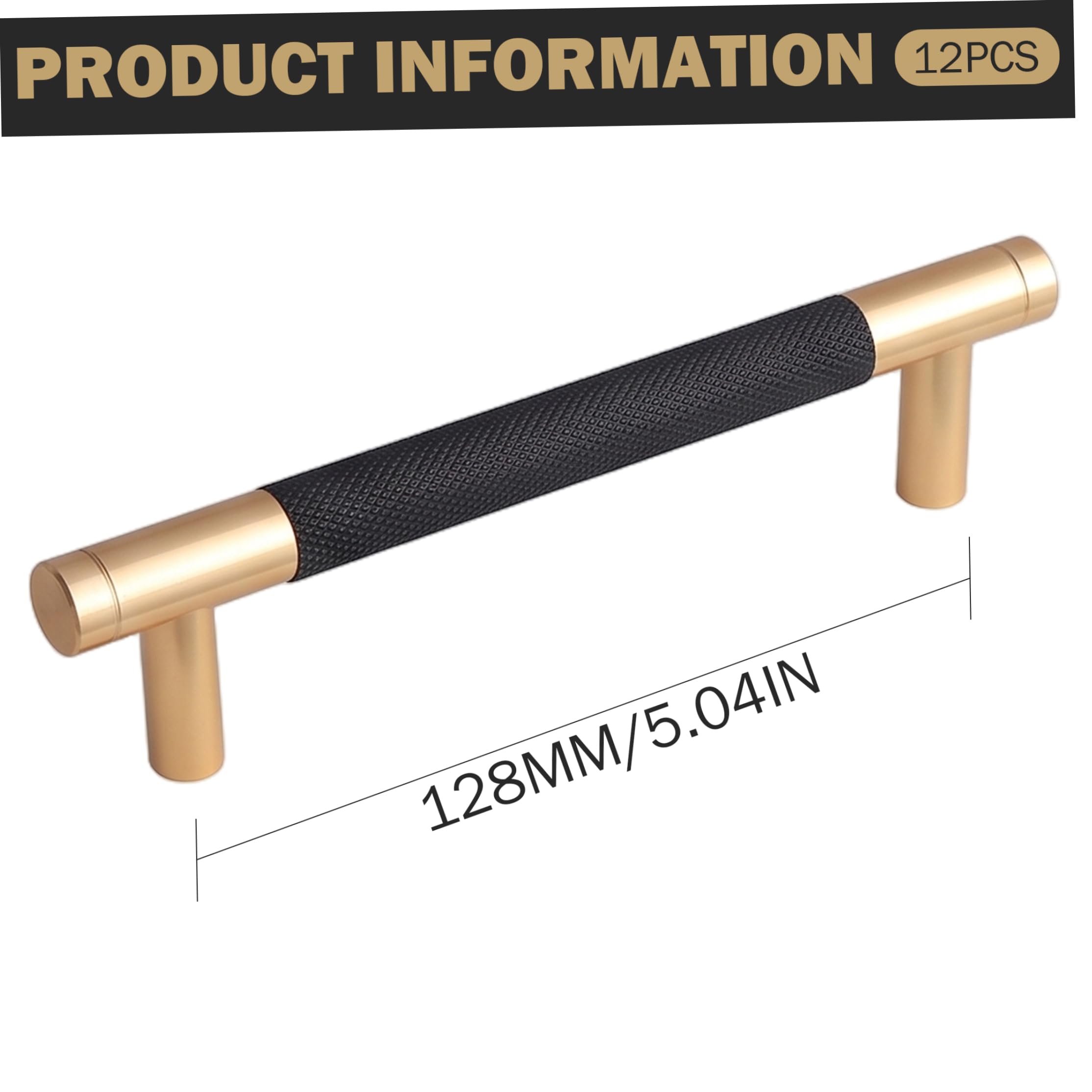 Maniglie da cucina, ferramenta per mobili in alluminio da 12, 7 cm, confezione da 12, nero e oro