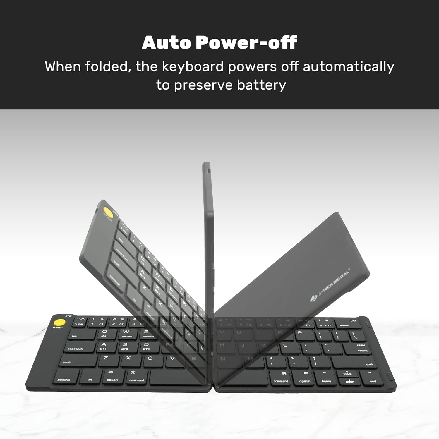 J-Tech Digital Wireless Keyboard and Mouse Combo | Foldable Bluetooth Multi-Device Keyboard | Sliding Mouse 2-in-1 with Laser Pointer, Remote Clicker | Protective Leather Case Holder [JTD-KMP-FS]