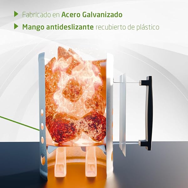 Amig - Encendedor de Carbón Fireplus para Barbacoa - Fabricado con Acero Galvanizado - Mango de Plástico Aislante del Calor - Medidas: 27 x 17,5 x 30 cm - 3