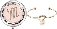 Vista 8 de Regalo de dama de honor, espejos de maquillaje compactos de bolsillo de cristal, espejo de letra B con monograma inicial y pulseras de nudo de amor