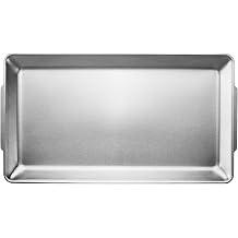 Wagensteiger SUS304 Stainless Steel Serving Platters, Rectangle Metal Dinner Plate with Handles, Decorative Tray, Lightweight, Cheese Board, Oven Safe 14.17 x 7.87 inches