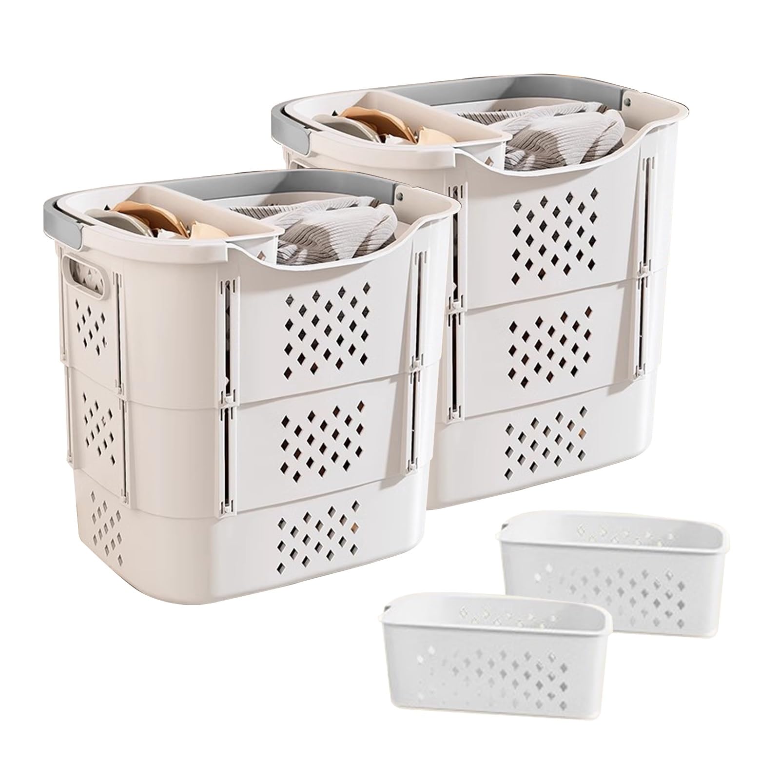 Folding dirty laundry basket, 4PC Collapsible Laundry Basket Underwear Multicolor Multi Size 3-Room(White,38x30x39cm/15x12x15in)