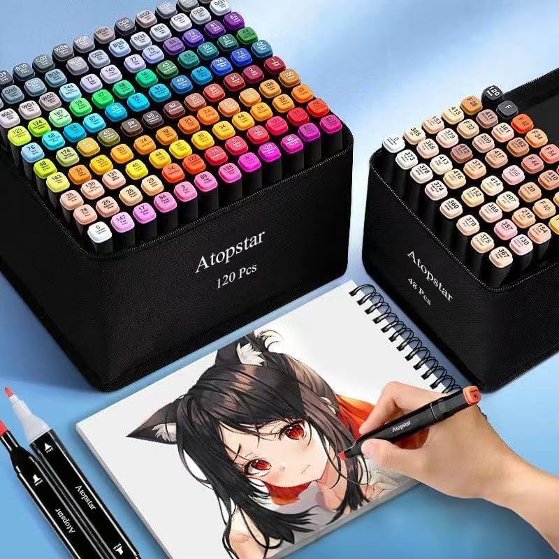 ATOPSTAR 120 Colors Alcohol Markers Artist Drawing Art Markers for Kids Dual Tip Markers for Adult Coloring Painting Supplies Perfect for Kids Boys Girls Students Adult Gift(120 Black Shell) 5 61dwFnfmb0L. AC