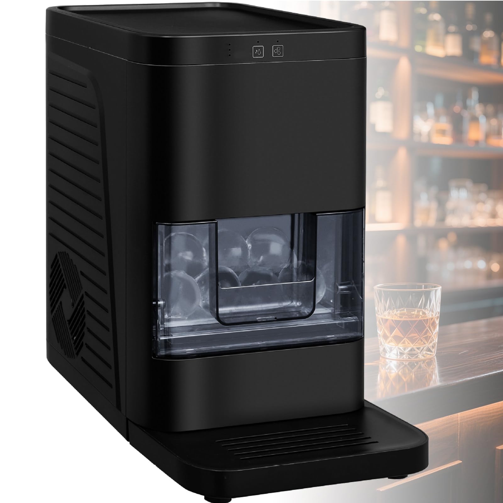 Generisch Durchsichtiger Eisballbereiter, 2-Zoll-Eiswürfelmaschine mit LCD-Touchpanel, Selbstreinigung, leiser Betrieb, Eiswürfelbehälter für 8-10 Kugeln, ideal für Zuhause und Bars (Schwarz)