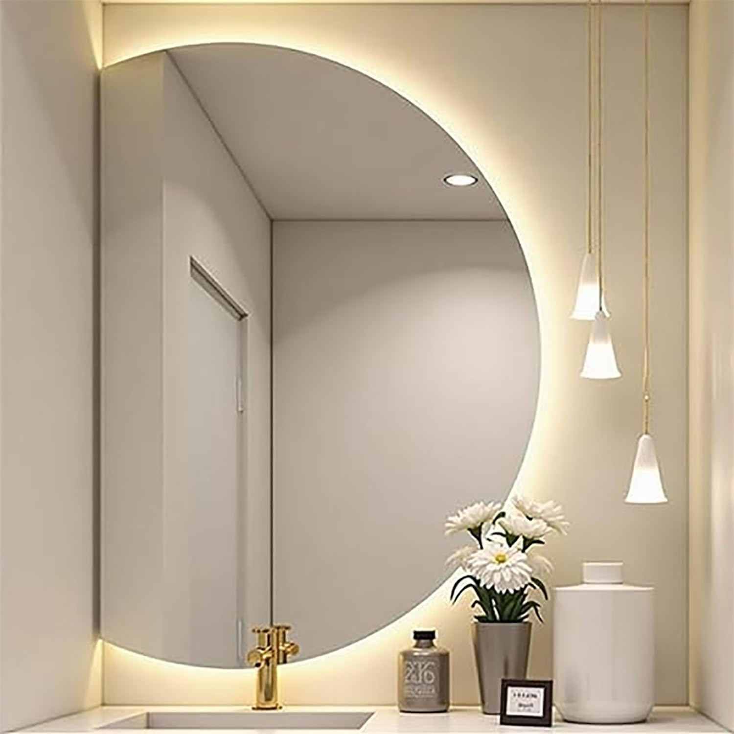 FGXHHS Bathroom Wall Mirror with Backlit Dimmable LED Illumination, Smart Anti-Fog Touch, Frameless Explosion Proof Design