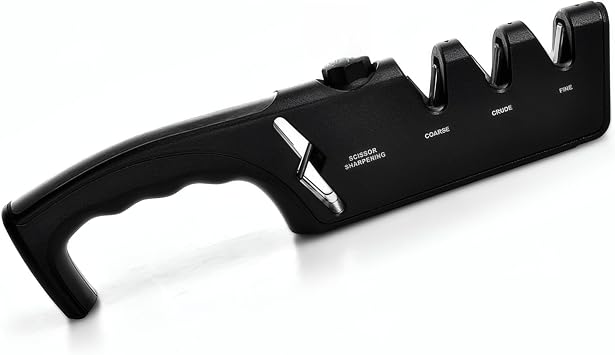 6-Angle Adjustable Professional 4-Stage Knife Sharpener with 10, 15, 20, 25, 30 & 35, with Scissors Grinding Slot - Multi-Purpose Precision Tool for Kitchen, 15 Degree Knife SharpenerBlack