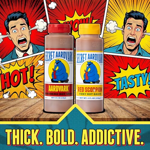 Image of Secret Aardvark Habanero and Red Scorpion Hot Sauce, 2-Pack Bundle 8 fl oz | Roasted Tomatoes & Carrots, Mild and Extreme Heat Combo, BBQ Marinade, No HFCS, Dairy-Free, For Wings and Tacos, Gift Set