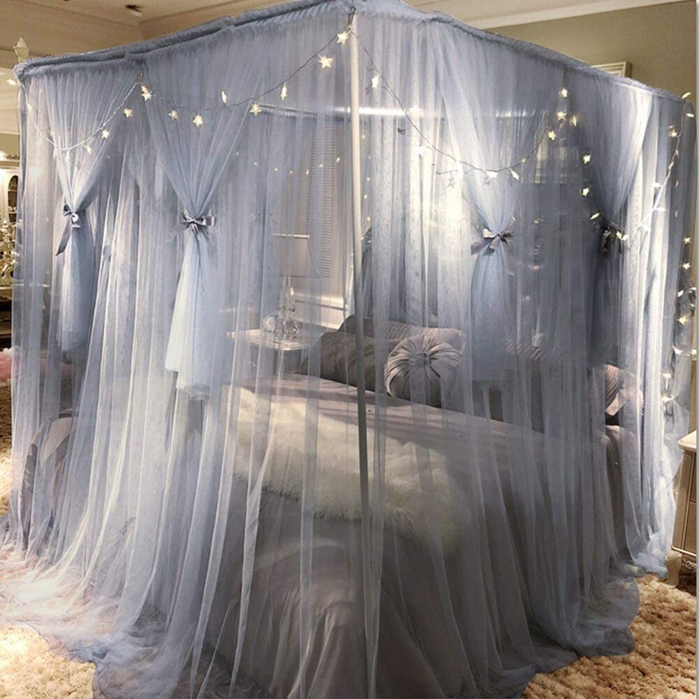 Lussuosa tenda a baldacchino grigia a 4 angoli, 2 x 2,2 x 2 m, elegante zanzariera per letti dei bambini, decorazione per camera da letto, aggiunge privacy e stile