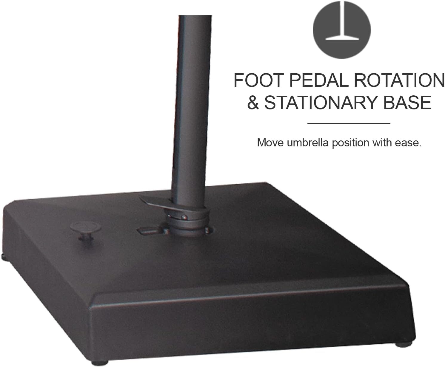 Close-up of the stationary base with the integrated foot pedal, designed for easy rotation and secure placement.