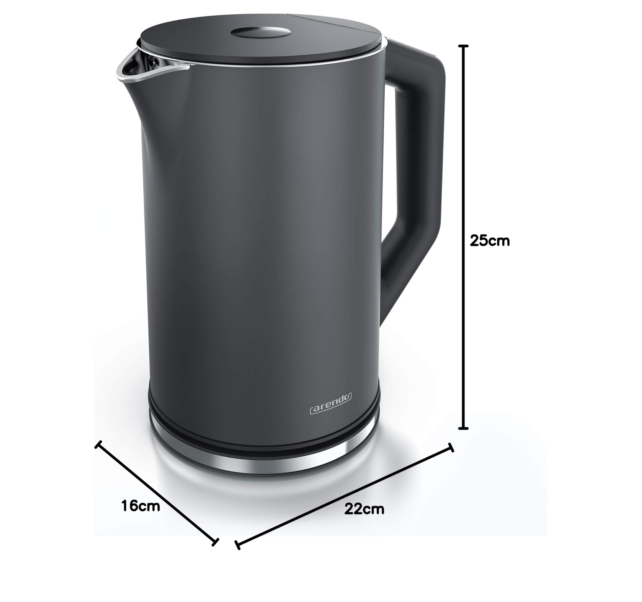 arendo - Bollitore elettrico in acciaio inox - Ebollizione rapida - Selezione della temperatura da 40° a 100° - o 4 temperature predefinite - Modell Elegant - 1,5 L 2200 W - senza BPA - Cool Grey
