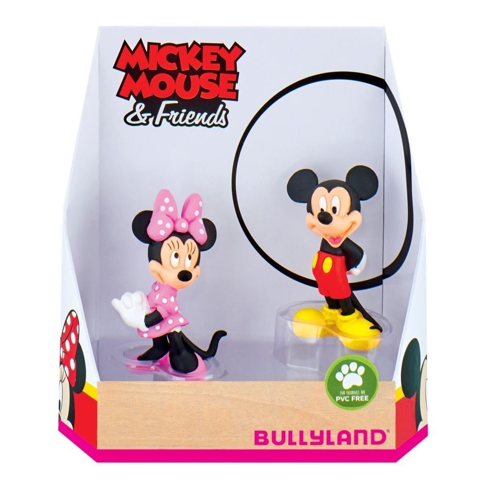 Bullyland 15083 – Juego de Figuras de Disney Mickey y Minnie en Caja de Regalo, 2 Piezas, Figuras pintadas a Mano, sin PVC, Regalo Ideal para niños y niñas para Jugar de fantasía