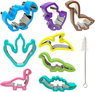 Kanehosi Dinosaur Cookie Cutters for Kids 8Pcs, Safety Metal Dough Cutter with Handle, Sturdy Fondant Cutters Kitchen Acce...
