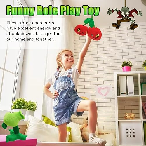 Miniatura 7 de Genqiang Juguete de peluche, 3 piezas de peluches de plantas, muñeco de peluche suave, gran regalo y decoración para niños y fanáticos en fiestas de