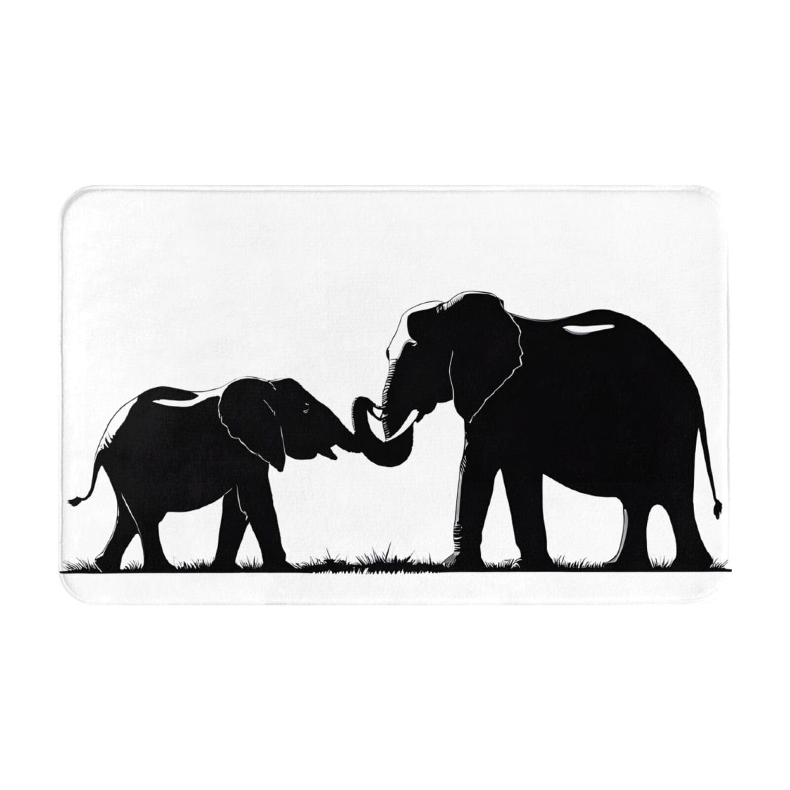 Old Elephant and Young Elephant Print Living Room Bathroom Kitchen Anti Slip and Absorbent Carpet, Indoor Entrance Door Muddy Floor Mat, Ultra Soft Washable Carpet 21x31.5 Inches