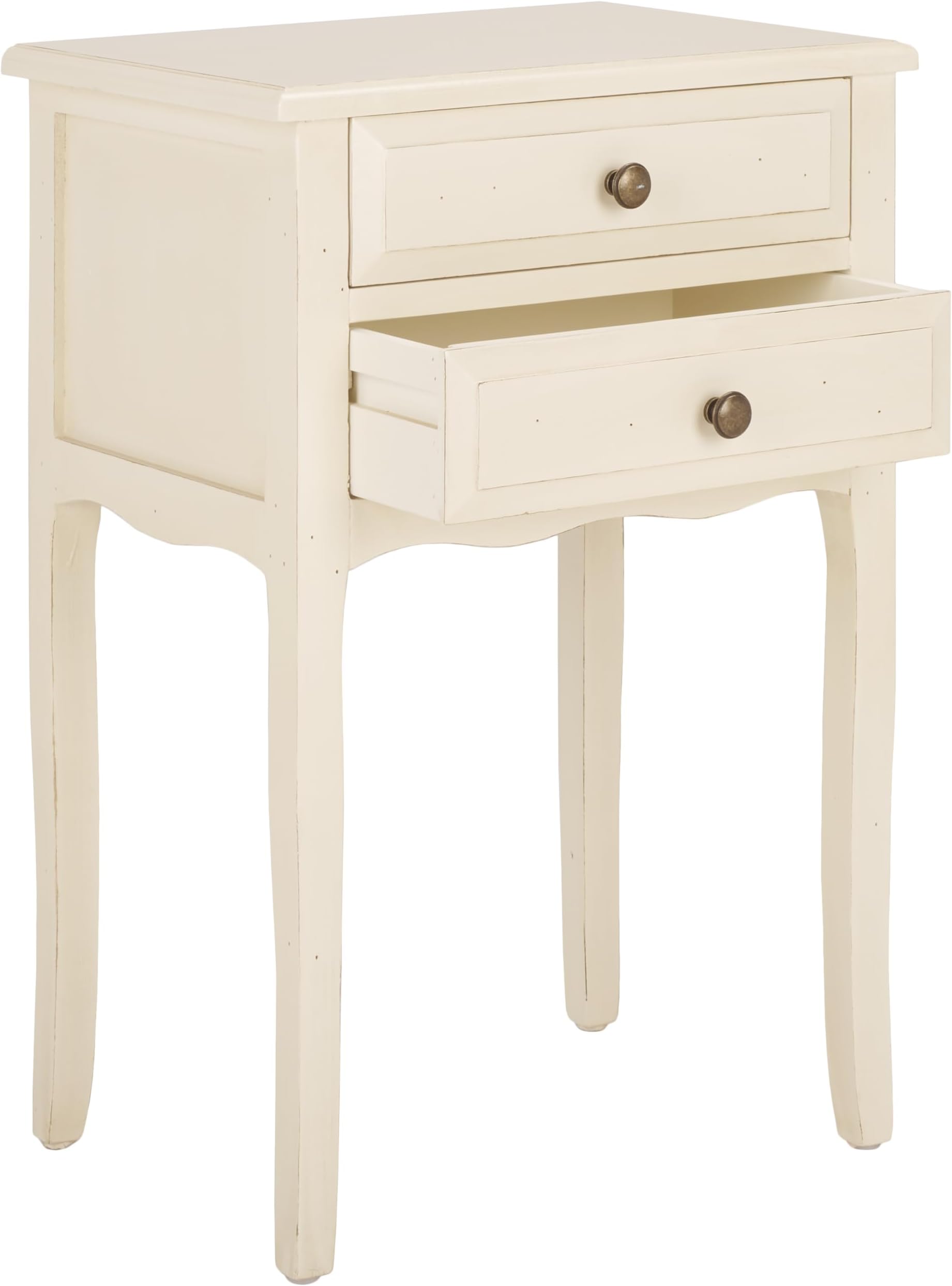 SAFAVIEH Home Collection โ Lori White Birch End Table with Two Storage Drawers, French Farmhouse Accent Table, Scalloped Apron Design, Fully Assembled (AMH6576A)