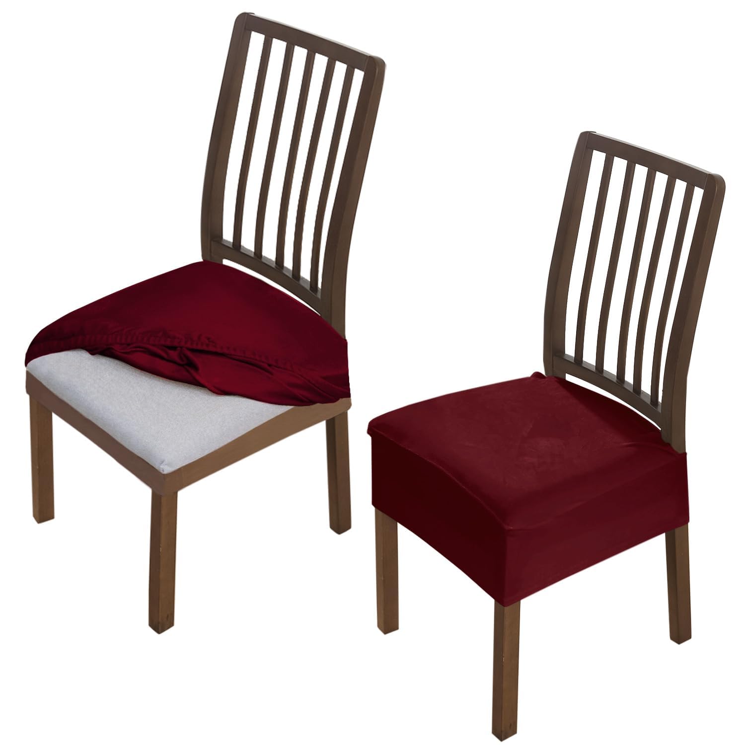 HOKIPO Original Velvet Dining Chair Seat Cover, Stretch Fitted, Removable Washable Furniture Protector Slipcovers, Set of 2, Burgundy (NEW-AR-4754-BRGN*2)-image-42