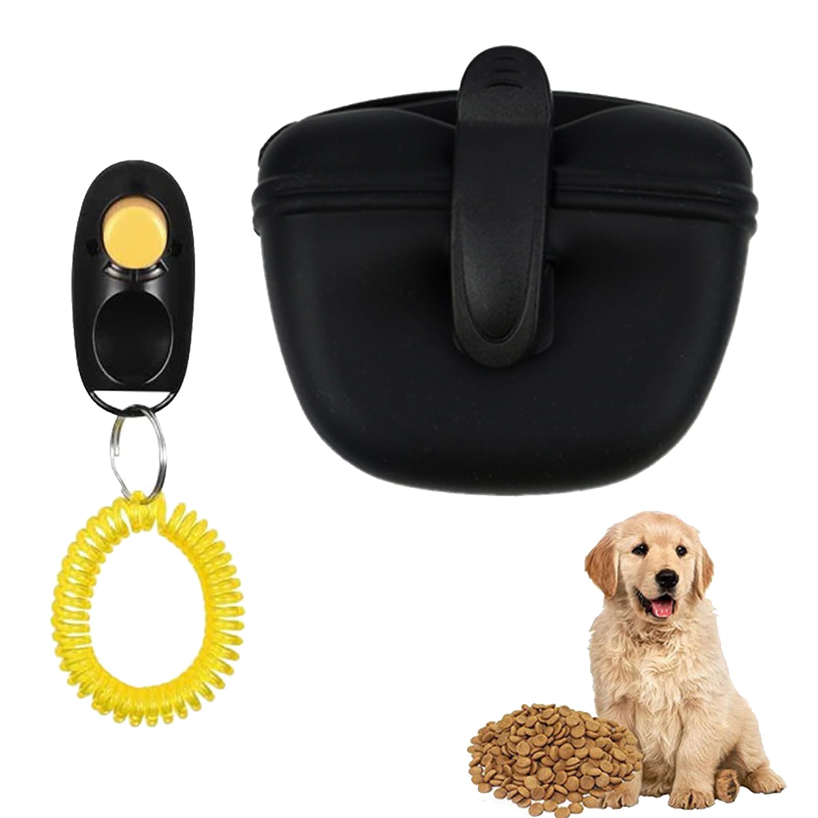 Mikiuly Bolsa de Silicona para Golosinas para Perros, Bolsa de Comida de Silicona, Perros Bolsa de Entrenamiento, con Clicker Perros, para Perros y Gatos, Sin BPA, Negro