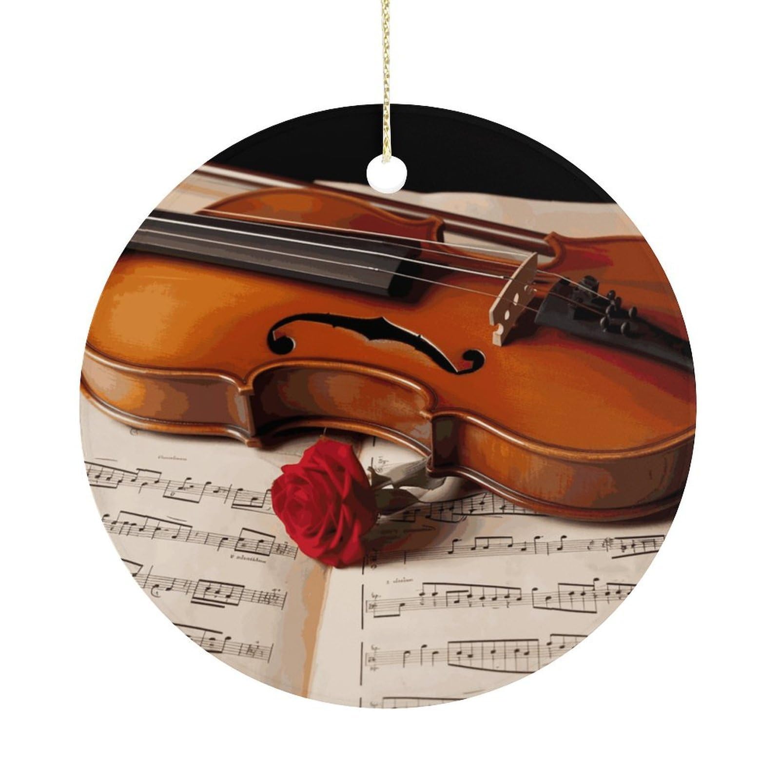 Violin Sheet Music Christmas Ornament,Round Ceramic Ornaments Personalized Christmas Tree Ornament for Holiday Porcelain Keepsake Gifts Ideas Home Decor