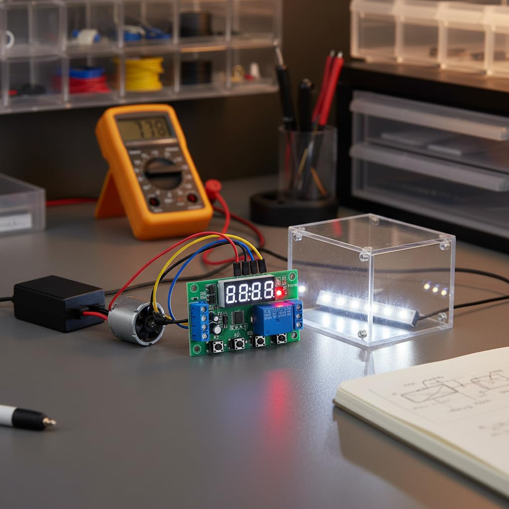 Modulo Timer Ciclico Digitale 12V Display LED Regolabile per Automazione Industriale e Controllo