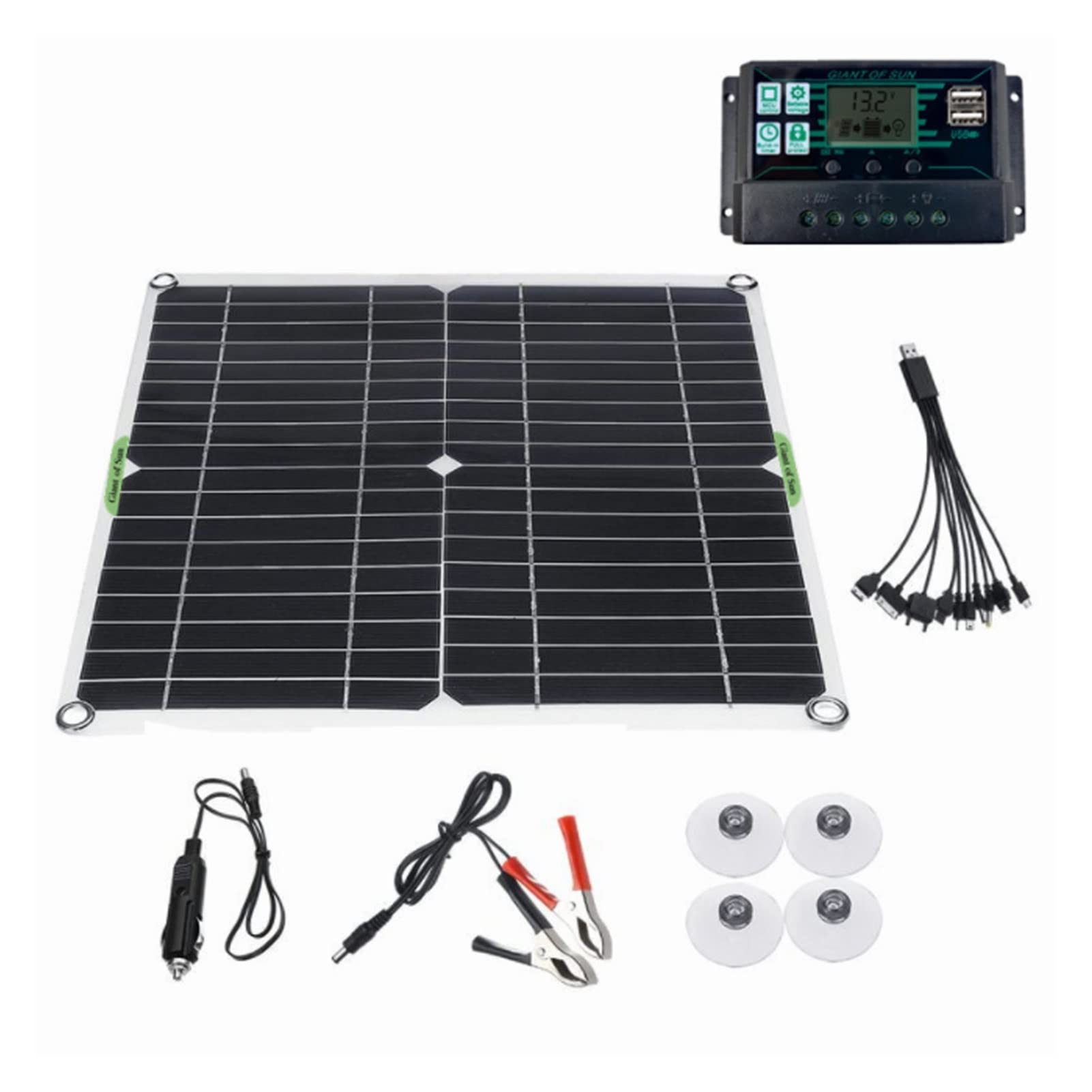 Panel Solar, 60 0W 200W Panel solar 18 V Sun Power Cells Solar Bank Pack con Cubierta de conector Controlador Solar IP65 for automóvil telefónico RV Cargador de botes(80A)