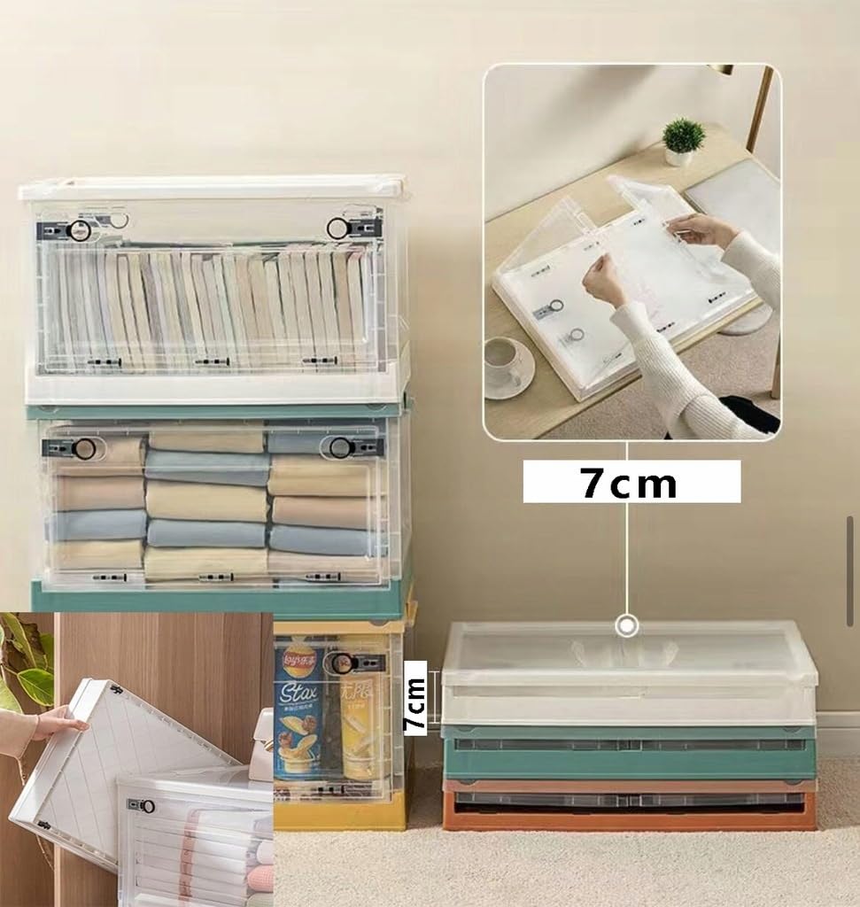 Hooha Unterbett Aufbewahrungsbox Faltbar Plastik Stapelbar Transparent Mit Deckel Mit Rädern Wasserdicht Aufbewahrungsbox Multifunktionale Arbeitszimmer Schlafzimmer 27L/40L/56L (Weißr, 56L)