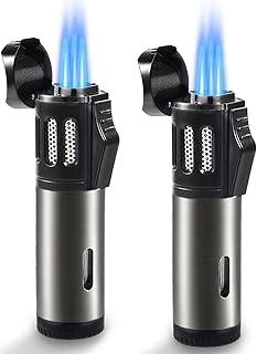 2 Pack Torch Lighter Triple 3 Jet Flame Butane Gas Lighter Refillable Jet Torch Lighters Adjustable Windproof Pocket Lighter for Grill Kitchen Fireplace Camping (No Gas) Black Nickel
