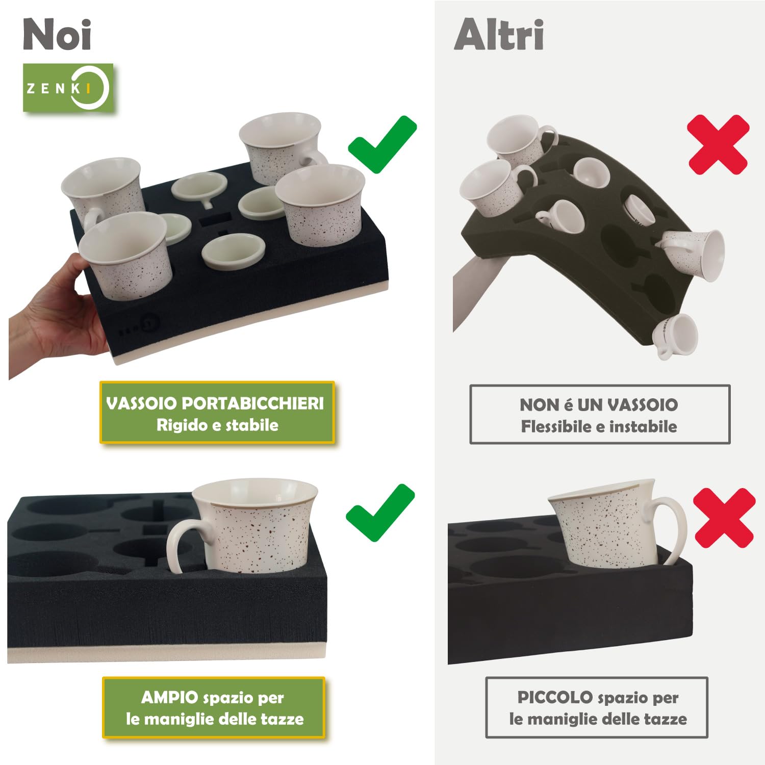 ZENKI Supporto per tazze per camper (8 tazze, 8 cucchiai, 4 cunei di fissaggio), materiale biologico. Per camper, roulotte, barche. Supporto per bicchieri e tazze per roulotte Airstream. Accessorio